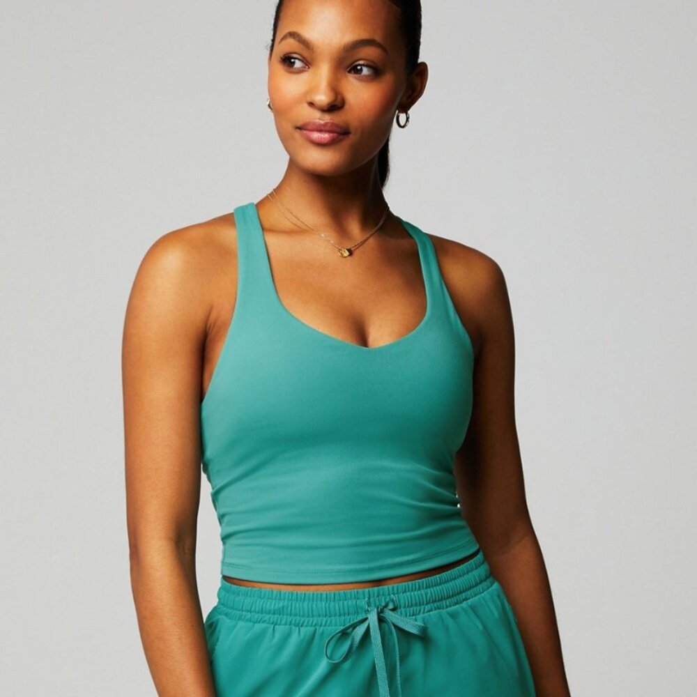 Fabletics Anywhere Cropped Built-In Bra Tank, Misty Jade, Size L